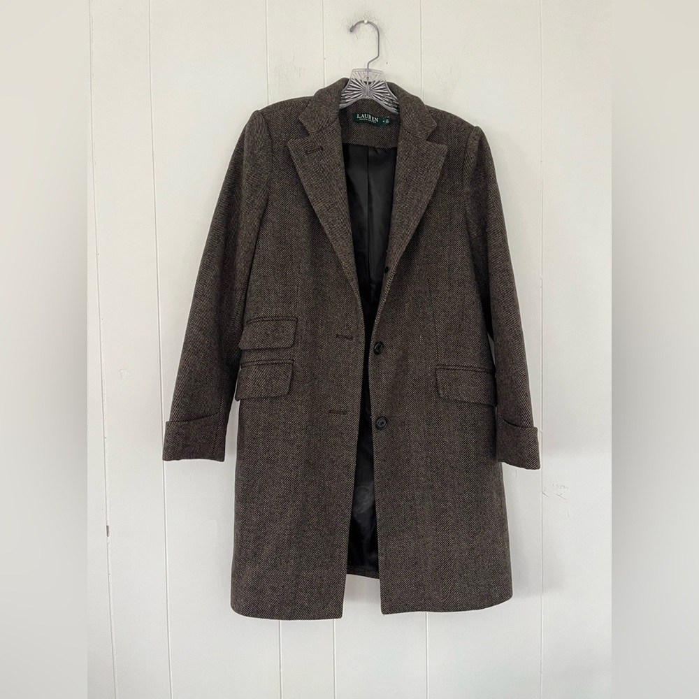 Lauren Ralph Lauren Women’s Wool Blend Herringbone Tweed Walker Coat Size 4 - Picture 2 of 16